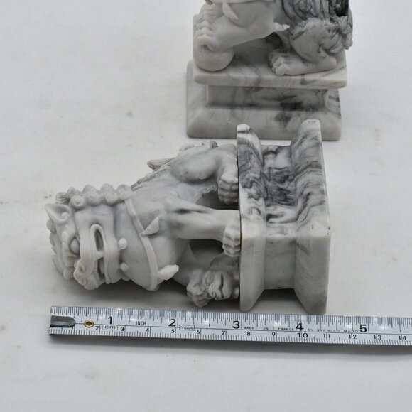 Carved Marble Pair Of Foo Dogs - Picture 11 of 11